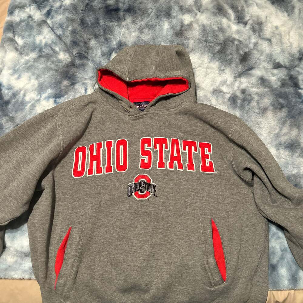 Vintage Champs Sports  Ohio State Buckeyes Grey Embroidered Hoodie Size M